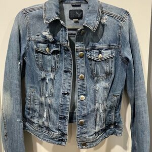 American Eagle Outfitters Light Blue Distressed Jean Jacket